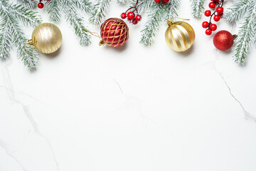 Christmas flat lay background on white.