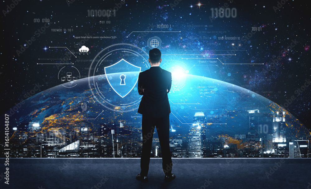 Aufkleber cyber security interface with biometric and ai-powered protection system. cyber security secures acc