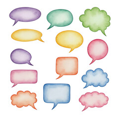 Collection of colorful watercolor speech bubbles and thought clouds
