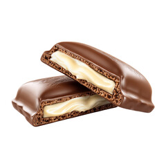 3d two Crunchy chocolate pillows filled with milky on transparent background