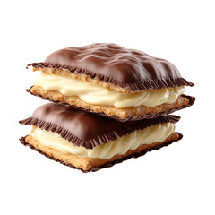 3d two Crunchy chocolate pillows filled with milky on transparent background