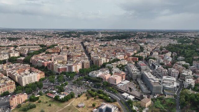 Aerial View Over Residential Rome with Vatican City in the Distance