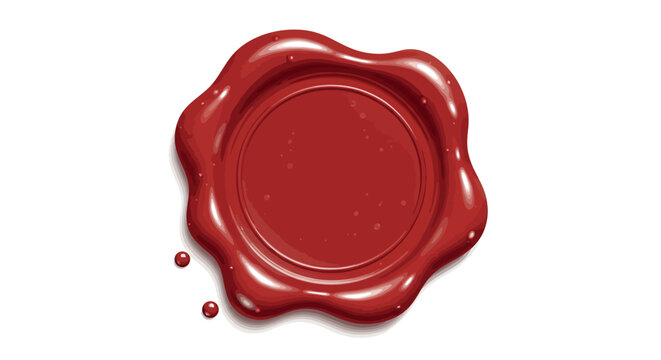 Vintage red wax seal with glossy texture on white background