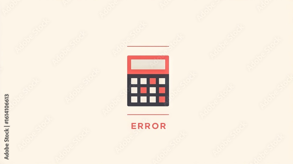 Poster calculator illustration with error message displayed, featuring a simple design and vibrant colors, 