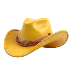 3d yellow leather cowboy one hat on transparent background