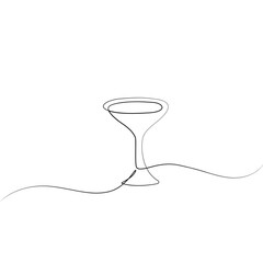 One continuous line of hand-drawn glasses of wine cheering isolated on a white background.