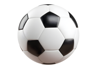A classic black and white soccer ball isolated on a transparent background