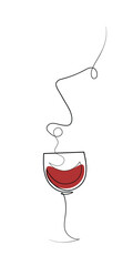 One continuous line of hand-drawn glasses of wine cheering isolated on a white background.