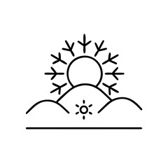 Sun reflecting on snow-covered mountains in a minimalist style