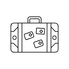 Travel suitcase adorned with stickers for adventure enthusiasts