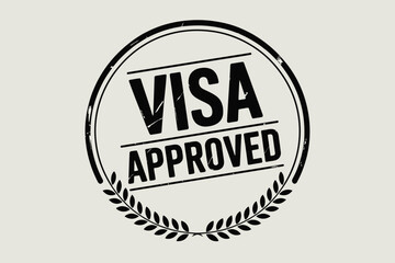 A visa approved stamp with a laurel wreath border on a light background in a circular design