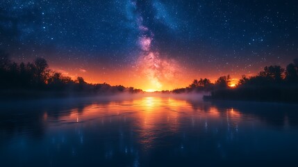 Fototapeta premium Lake sunrise colorful scenic view