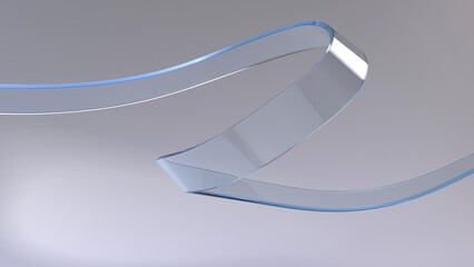 Blue glass flowing abstract shape on bright background