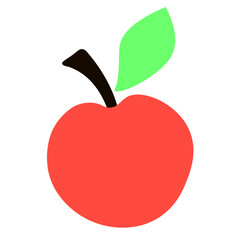 Abstract apple fruit vector icon. Red apple with green leaf in flat minimal style, perfect for kids’ books or educational design.
