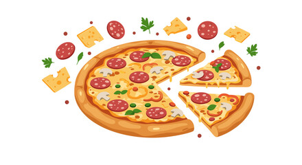 Pepperoni pizza with toppings and cheese on transparent background