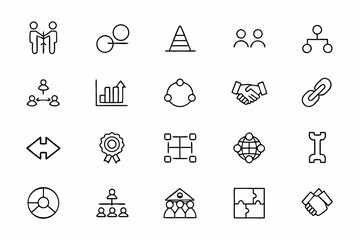 A professional icon bundle representing mergers, alliances, and growth through cooperation. Ideal for investors, venture firms, and B2B brands
