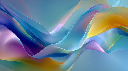Flowing colorful silk fabric waves in soft pastel colors, abstract background, copy space
