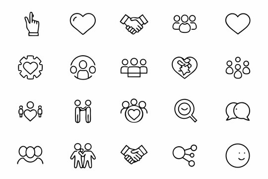 A soft, human-centered icon collection emphasizing empathy, cooperation, and emotional support. Suitable for community groups, mental wellness platforms, and HR materials