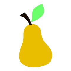 Abstract pear fruit vector icon. Yellow pear with green leaf in flat minimal style, perfect for kids’ books or educational design.