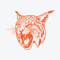 illustration of a fierce lynx or bobcat head snarling.