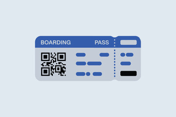 A blue and white boarding pass with a qr code on a light blue background in a flat design