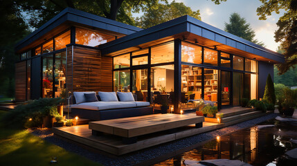 A House With a Couch and a Table in Front of It