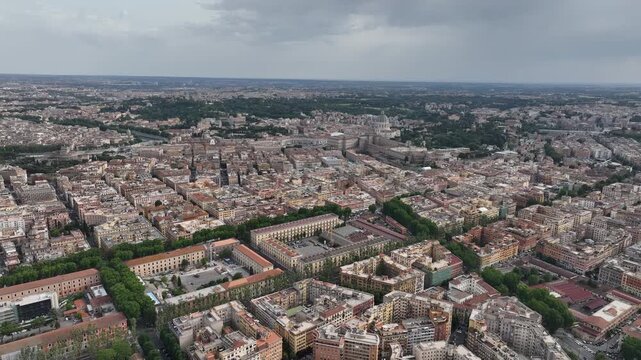 Aerial Panorama of Rome Cityscape Highlighting Vatican and Historic Streets
