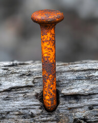 A rusty nail in a piece of wood