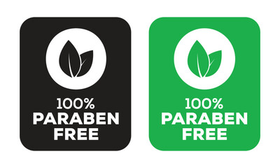 Minimal 100 Percent Paraben Free Labels with Leaf Icon in Black and Green for Eco Cosmetic Packaging