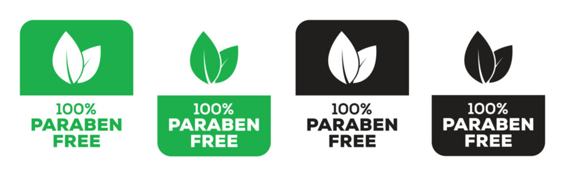 100 Percent Paraben Free Label Set with Leaf Icon in Green and Black for Skincare Packaging