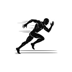 Black and White Sprinter Athlete Silhouette Vector Illustration