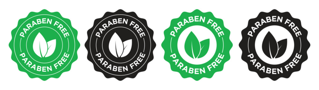 Paraben Free Seal Badge Set with Leaf Icon in Green and Black for Organic Product Labels