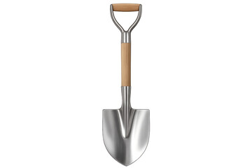 Clean and new shovel with wooden handle and metallic blade on transparent background, ideal for gardening and construction projects