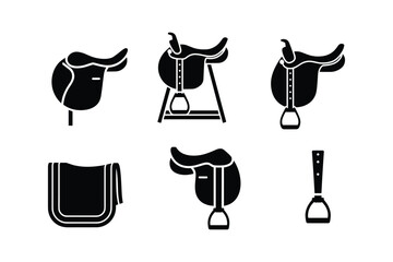 Equestrian equipment saddle stirrup and saddle pad silhouettes horse riding