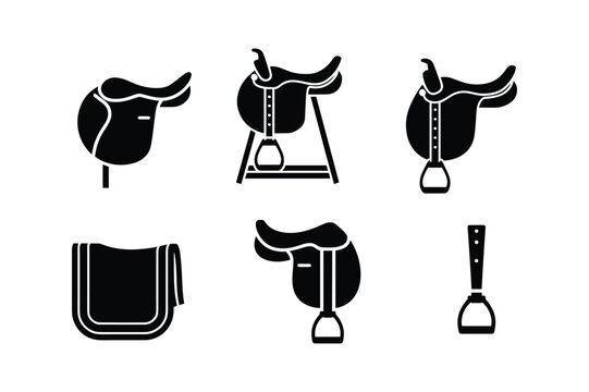 Equestrian equipment saddle stirrup and saddle pad silhouettes horse riding