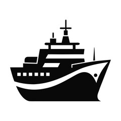 Obraz premium Modern Cruise Ship Icon – Black Silhouette Vector Illustration