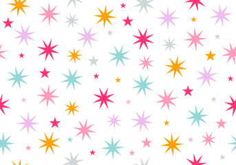 Seamless pattern with stars and sparks. Christmas, birthday design in vibrant colors on a dark background. Trendy modern vector illustration. Cute hand drawn flat design stock illustration