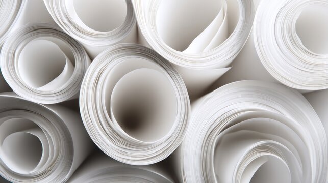 Close-up image of rolled white sheets of paper used as a background texture