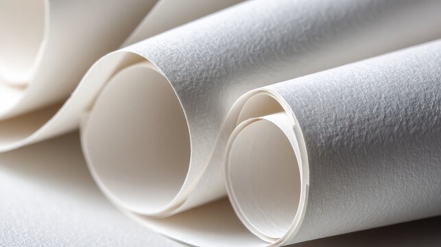 Close-up image of rolled white sheets of paper used as a background texture