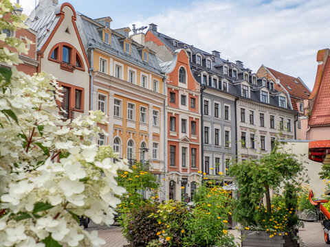 Colorful houses in the Old Town, historic city center of Riga, the capital of Latvia