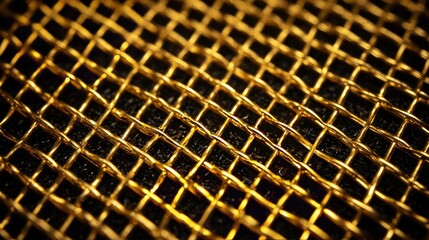 Closeup view of golden microphone grill used as textured background