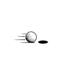 Golf ball rolling towards hole in black vector illustration. Professional sports or hobby. Physical activities outdoors