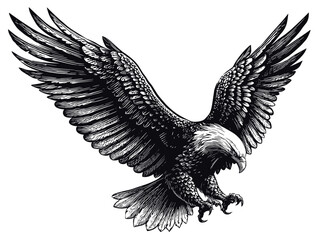 Fototapeta premium Majestic eagle soaring through the sky with outstretched wings and sharp talons during daytime