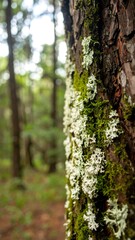 Forest tree trunk with moss