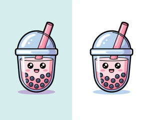 Adorable Bubble Tea Cup with Straw and Cute Face