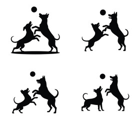 Dog Silhouette Pattern Playing with Ball on White Background Vector Illustration