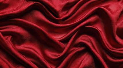 Wrinkled red silk fabric used as a luxurious top-view background