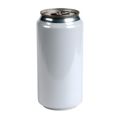 A metallic silver soda can with a blank label for branding isolated on transparent background