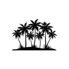 Tropical Palm Tree Silhouette with Coconuts – Detailed Vector Illustration



