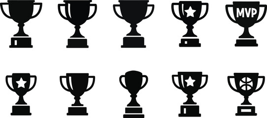 Trophy cup icons recognition award. Winner trophy, trophy flat icons editable vector illustration set 